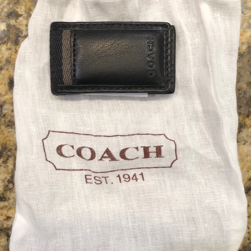 Coach black leather money clip